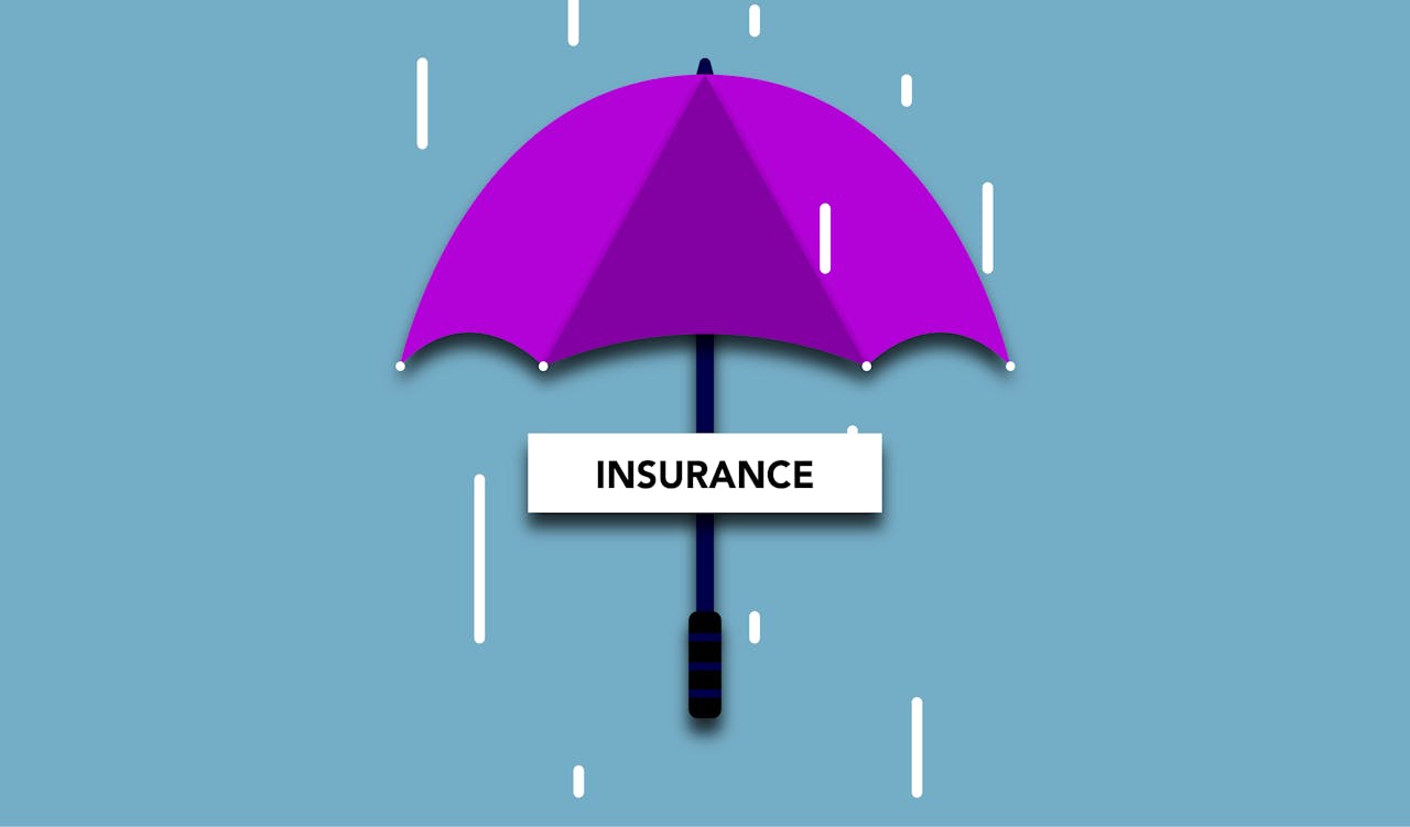 Crafting Captivating Headlines: Your awesome post title goes here Decorative cardboard illustration of signboard with Insurance title under umbrella in rain on blue background