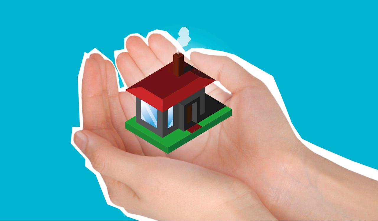 The Art of Drawing Readers In: Your attractive post title goes here Cutout paper composition with house in handful showing concept of buying private apartment against blue background